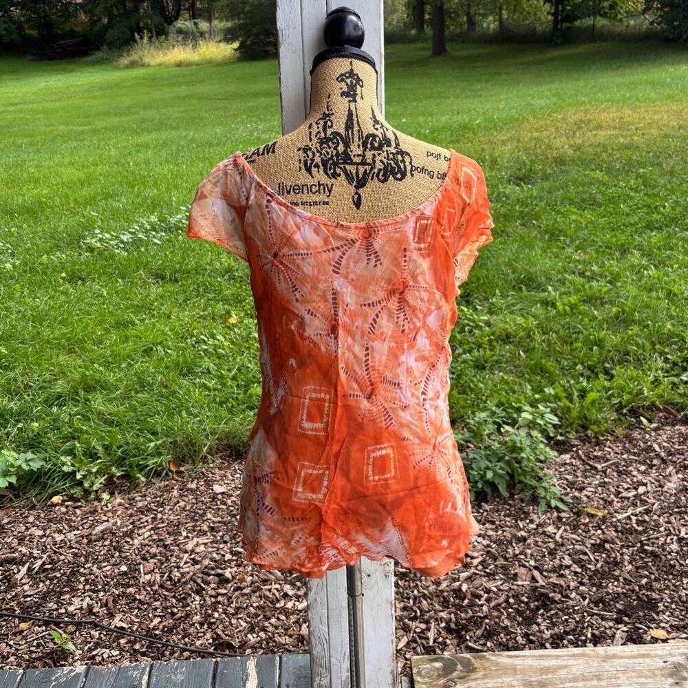 Vintage 90s New York City Design Co Orange Tie Dye Silk Blouse Top Size Medium - Picture 2 of 2